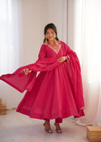 Royal Roman Shimmer Silk Embroidered Anarkali Suit Set | Ready to Wear 3-Piece
