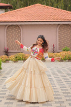 Premium Cream Pure Cotton Koti Lehenga Choli Set with Heavy Gamthi Work & 9-Meter Flair | MOONPALAV