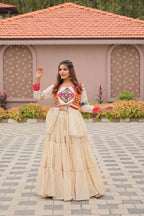 Premium Cream Pure Cotton Koti Lehenga Choli Set with Heavy Gamthi Work & 9-Meter Flair | MOONPALAV