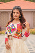 Premium Cream Pure Cotton Koti Lehenga Choli Set with Heavy Gamthi Work & 9-Meter Flair | MOONPALAV