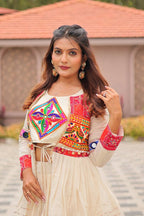 Premium Cream Pure Cotton Koti Lehenga Choli Set with Heavy Gamthi Work & 9-Meter Flair | MOONPALAV