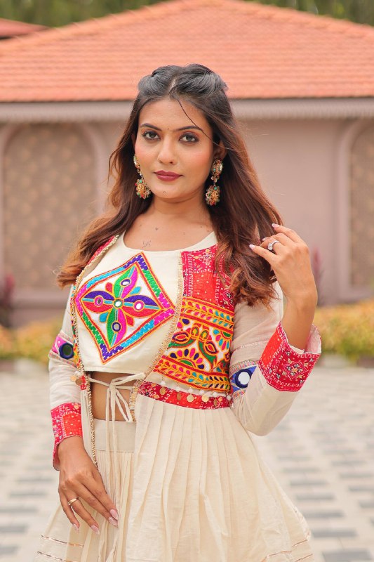 Premium Cream Pure Cotton Koti Lehenga Choli Set with Heavy Gamthi Work & 9-Meter Flair | MOONPALAV