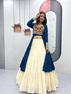 Navratri Special 9-Meter Flare Lehenga Choli in Rama | Pure Cotton & Real Mirror Work