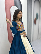 Navratri Special 9-Meter Flare Lehenga Choli in Rama | Pure Cotton & Real Mirror Work