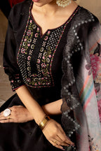 Moonpalav Midnight Black Roman Silk Festive Suit with Chanderi Dupatta