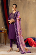 Moonpalav Royal Plum Roman Silk Designer Suit with Scalloped Dupatta