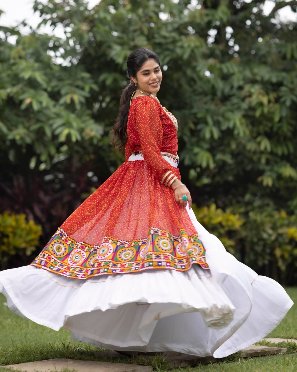 Designer Navratri Chaniya Choli Set with Kutchhi Work Blouse & Gota Patti Koti