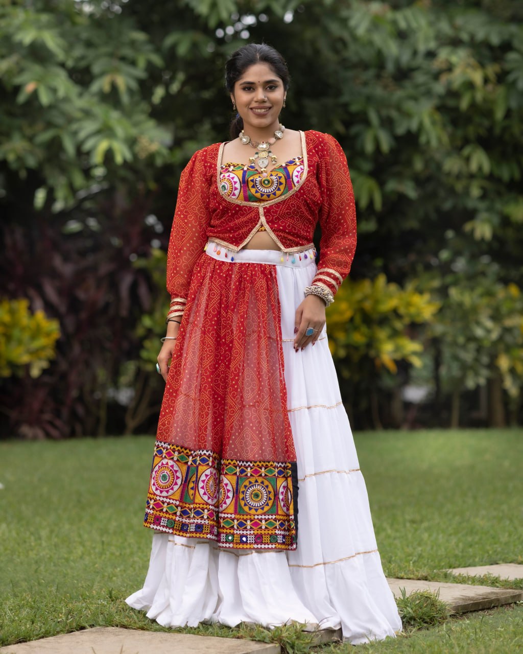 Designer Navratri Chaniya Choli Set with Kutchhi Work Blouse & Gota Patti Koti