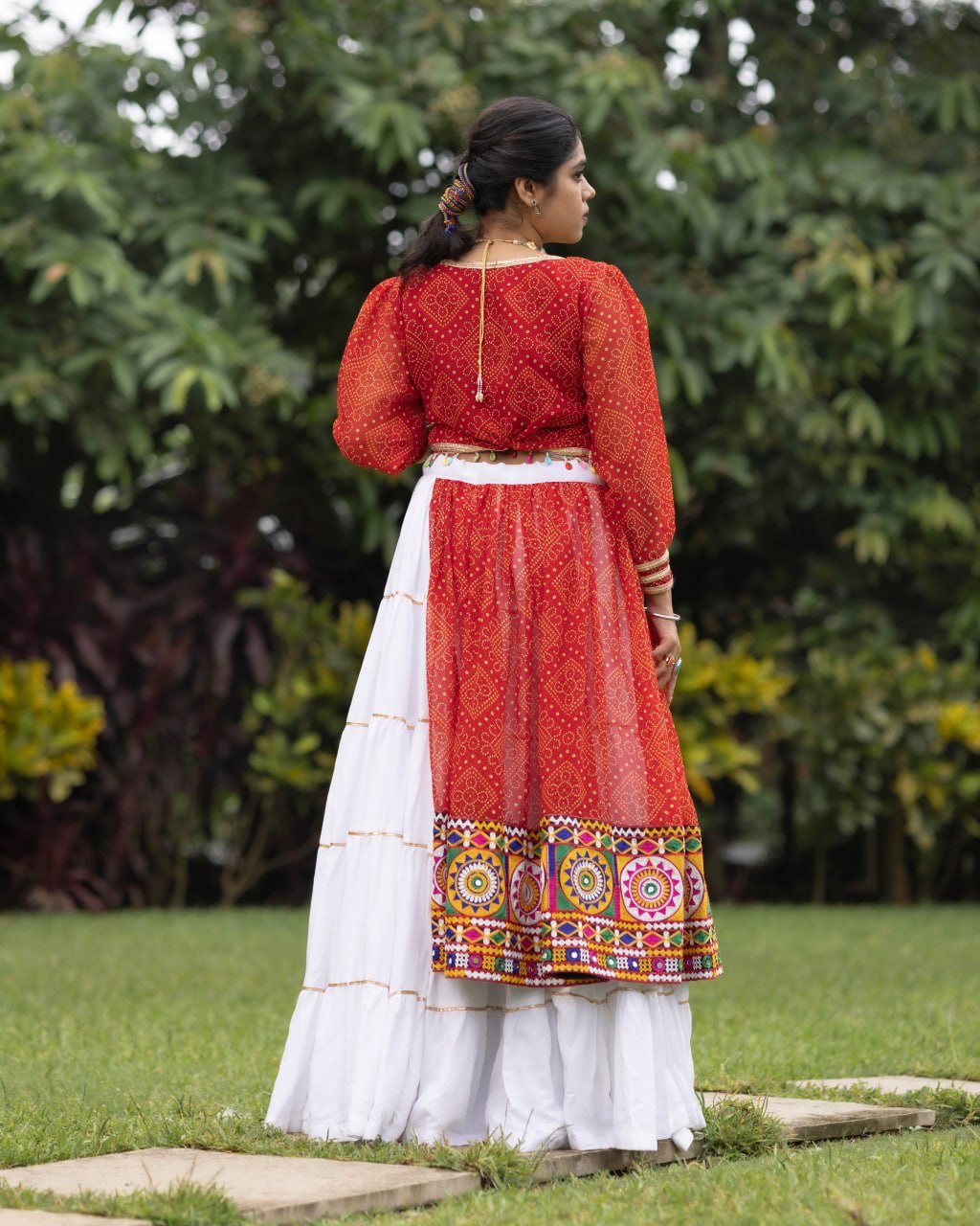 Designer Navratri Chaniya Choli Set with Kutchhi Work Blouse & Gota Patti Koti
