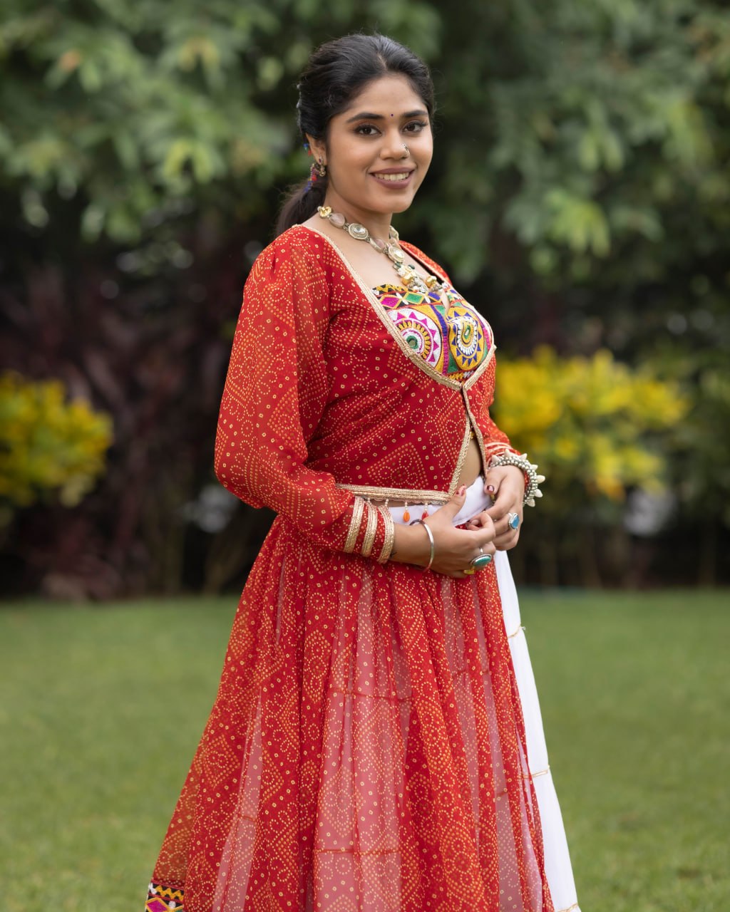 Designer Navratri Chaniya Choli Set with Kutchhi Work Blouse & Gota Patti Koti