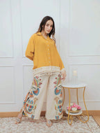 Lime Green Boho Co-ord Set | Tassel Hem Shirt & Printed Palazzo Pants