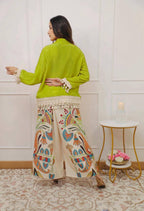 Lime Green Boho Co-ord Set | Tassel Hem Shirt & Printed Palazzo Pants