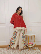 Lime Green Boho Co-ord Set | Tassel Hem Shirt & Printed Palazzo Pants