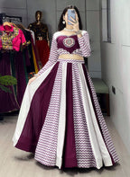 Wine & White Chevron Leheriya Lehenga Choli Set for Navratri