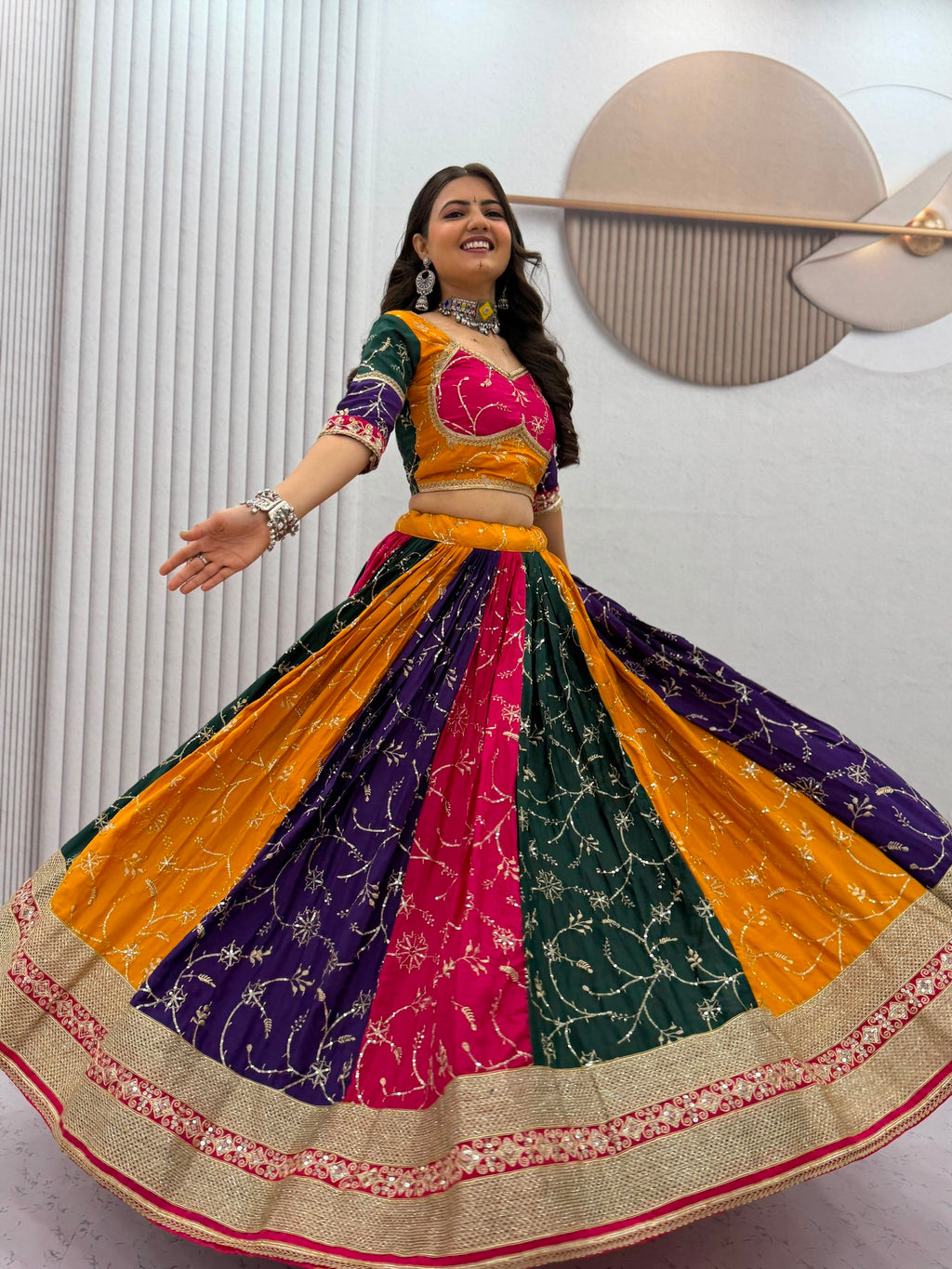 Royal Multicolor Milky Silk Lehenga Choli with Sequence Work