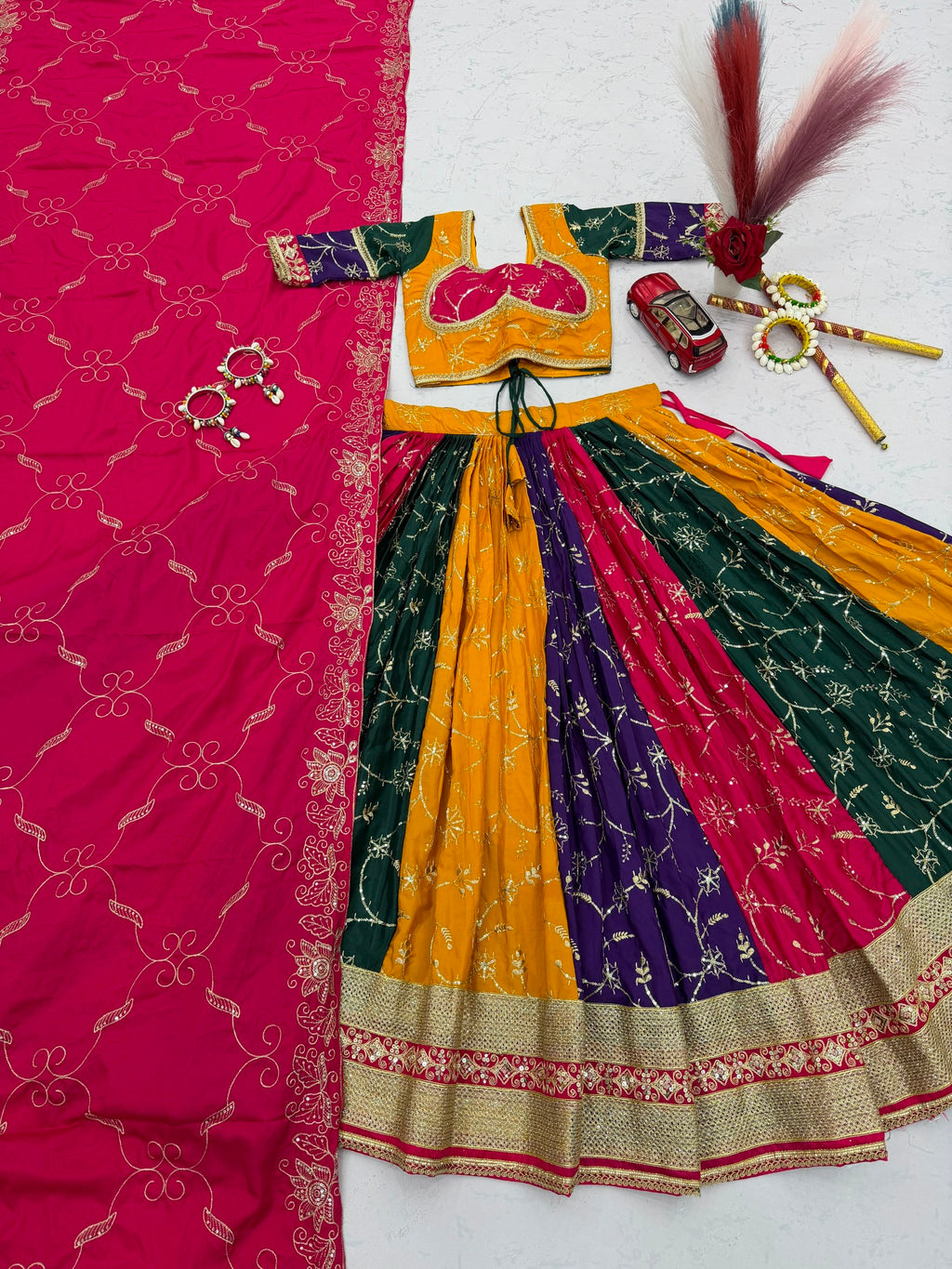 Royal Multicolor Milky Silk Lehenga Choli with Sequence Work