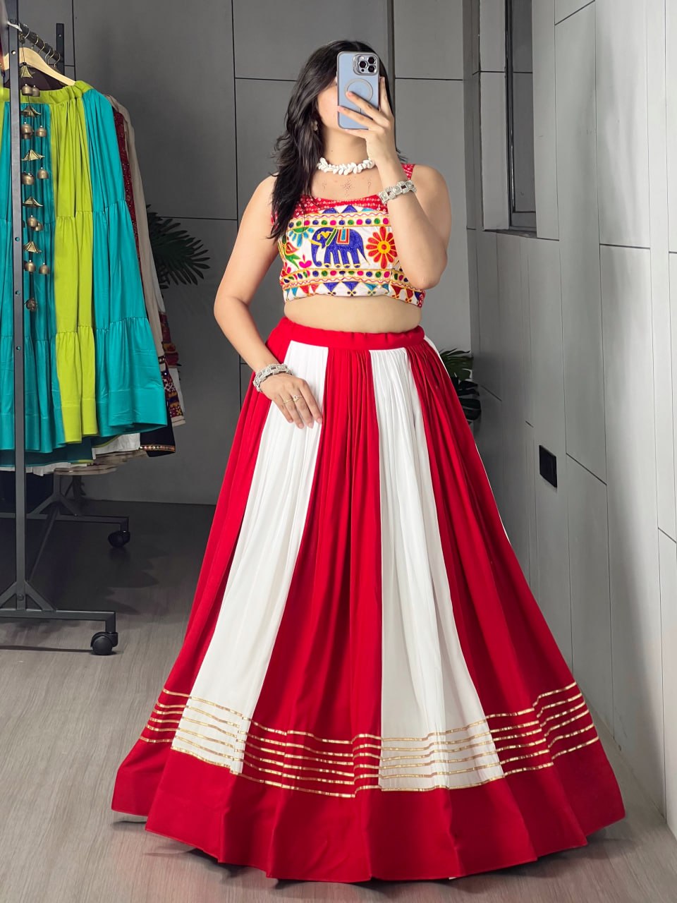 Red & White Gota Patti Chaniya Choli with Gamthi Work Blouse | Navratri 2026