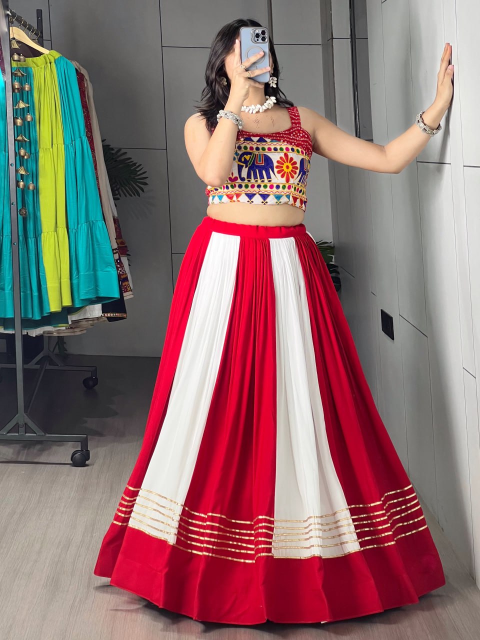 Red & White Gota Patti Chaniya Choli with Gamthi Work Blouse | Navratri 2026