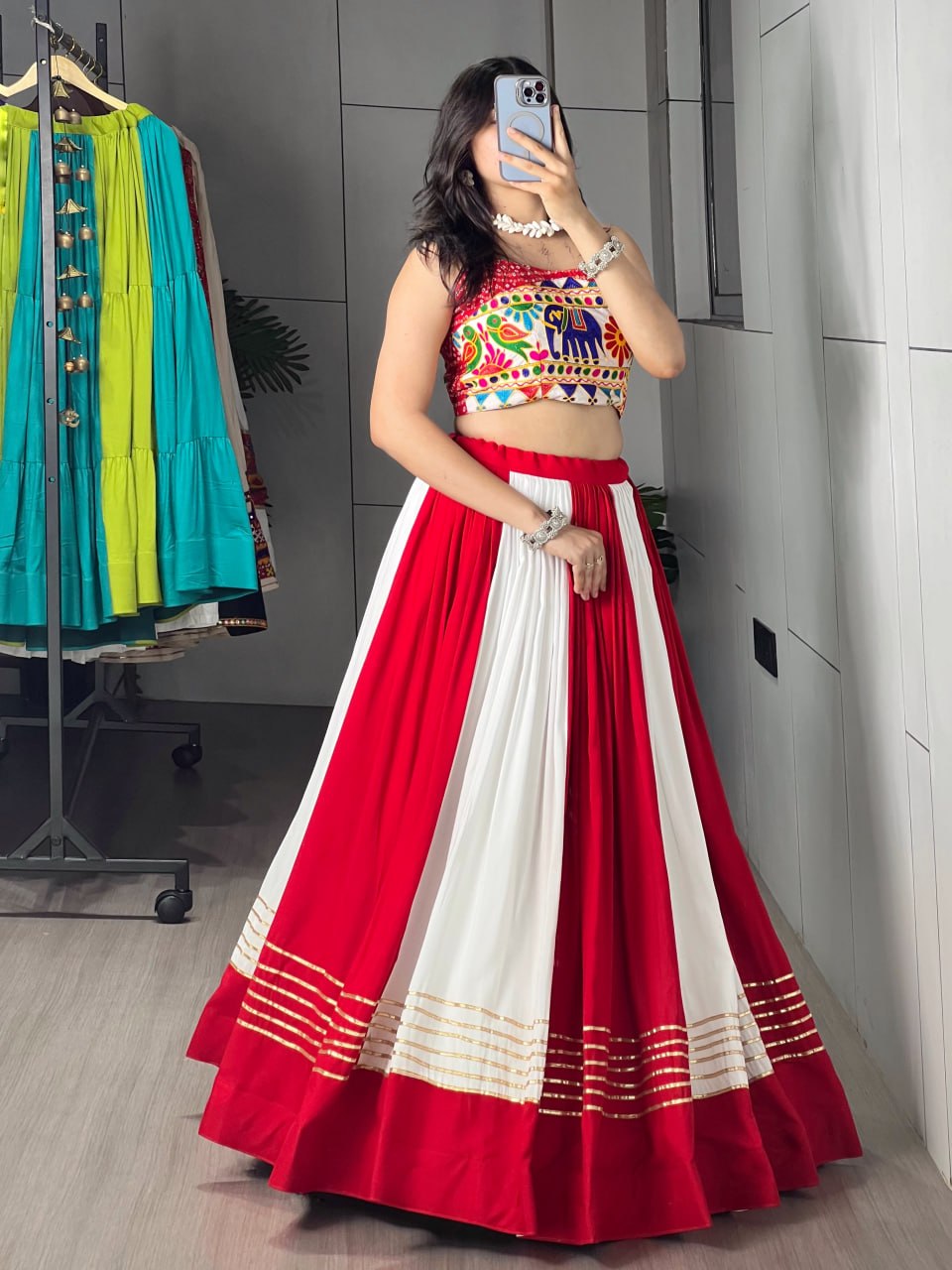 Red & White Gota Patti Chaniya Choli with Gamthi Work Blouse | Navratri 2026