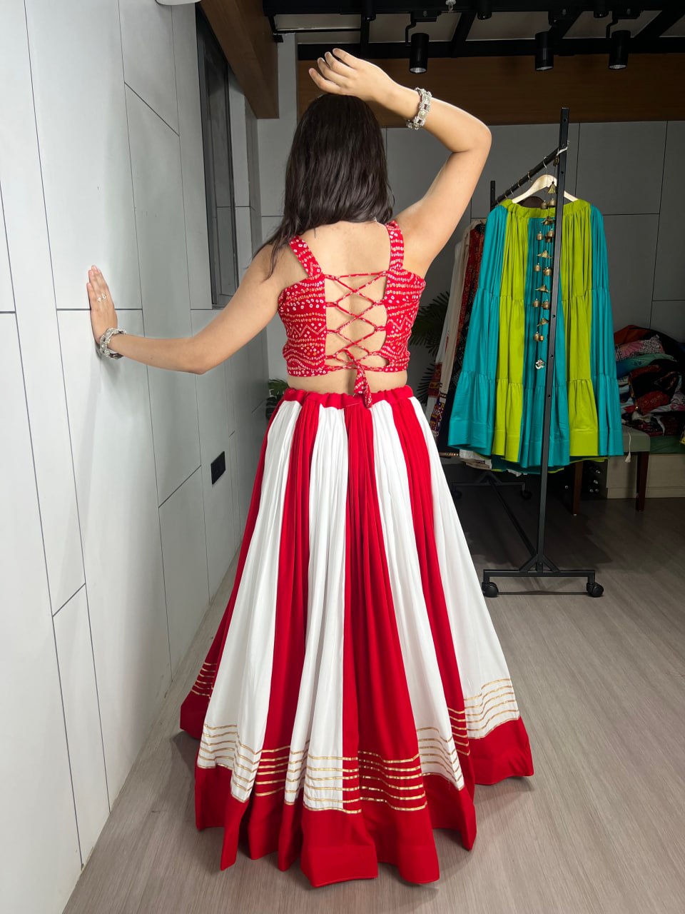 Red & White Gota Patti Chaniya Choli with Gamthi Work Blouse | Navratri 2026