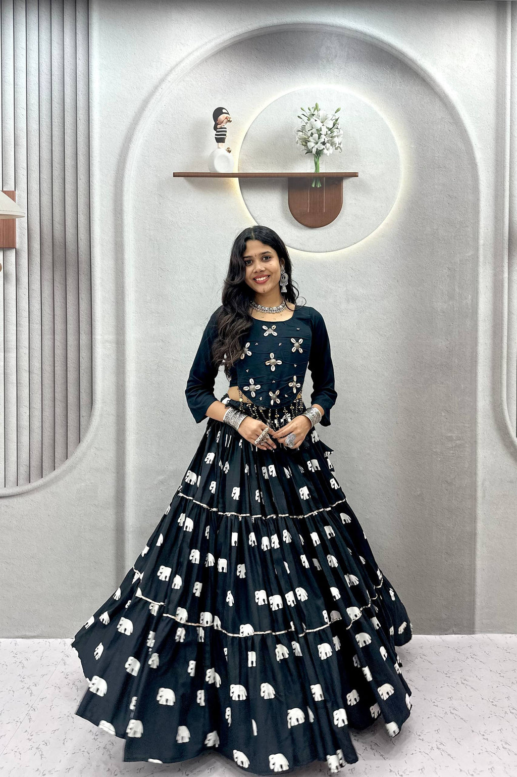 Black Pure Cotton Lehenga Set | 9m Flair & Kodi Handwork