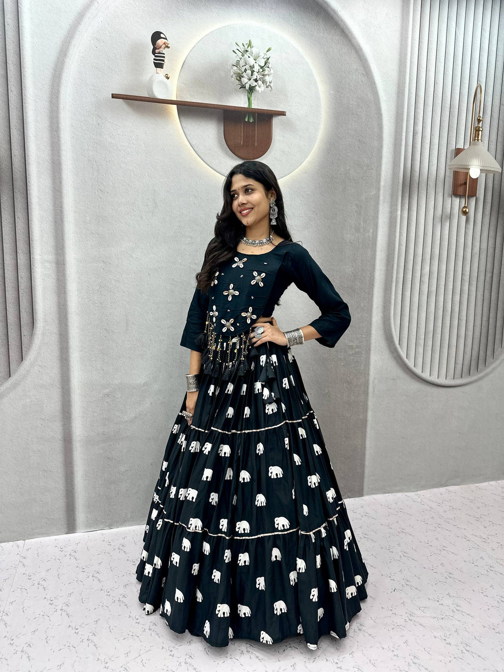 Black Pure Cotton Lehenga Set | 9m Flair & Kodi Handwork