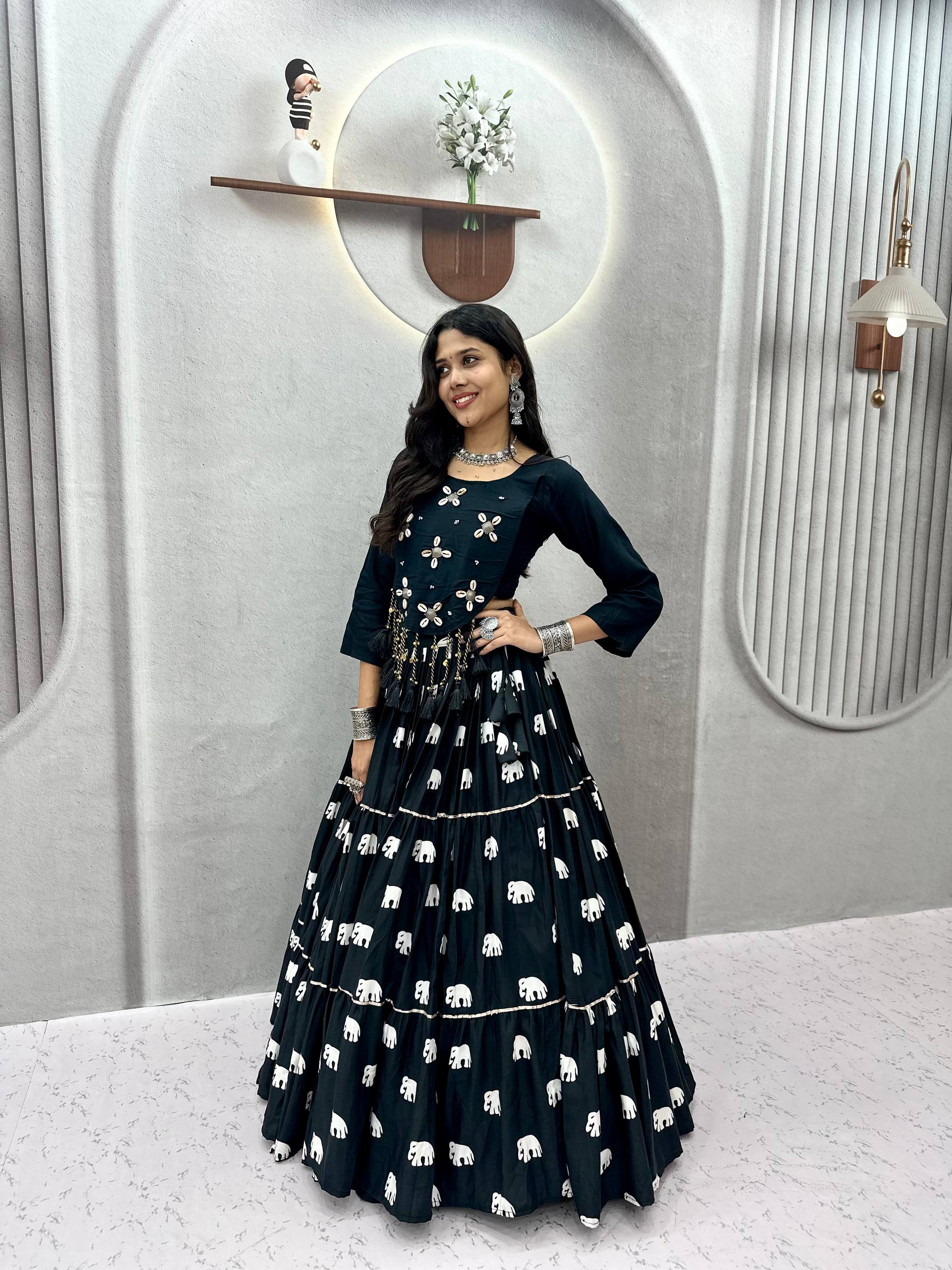 Black Pure Cotton Lehenga Set | 9m Flair & Kodi Handwork