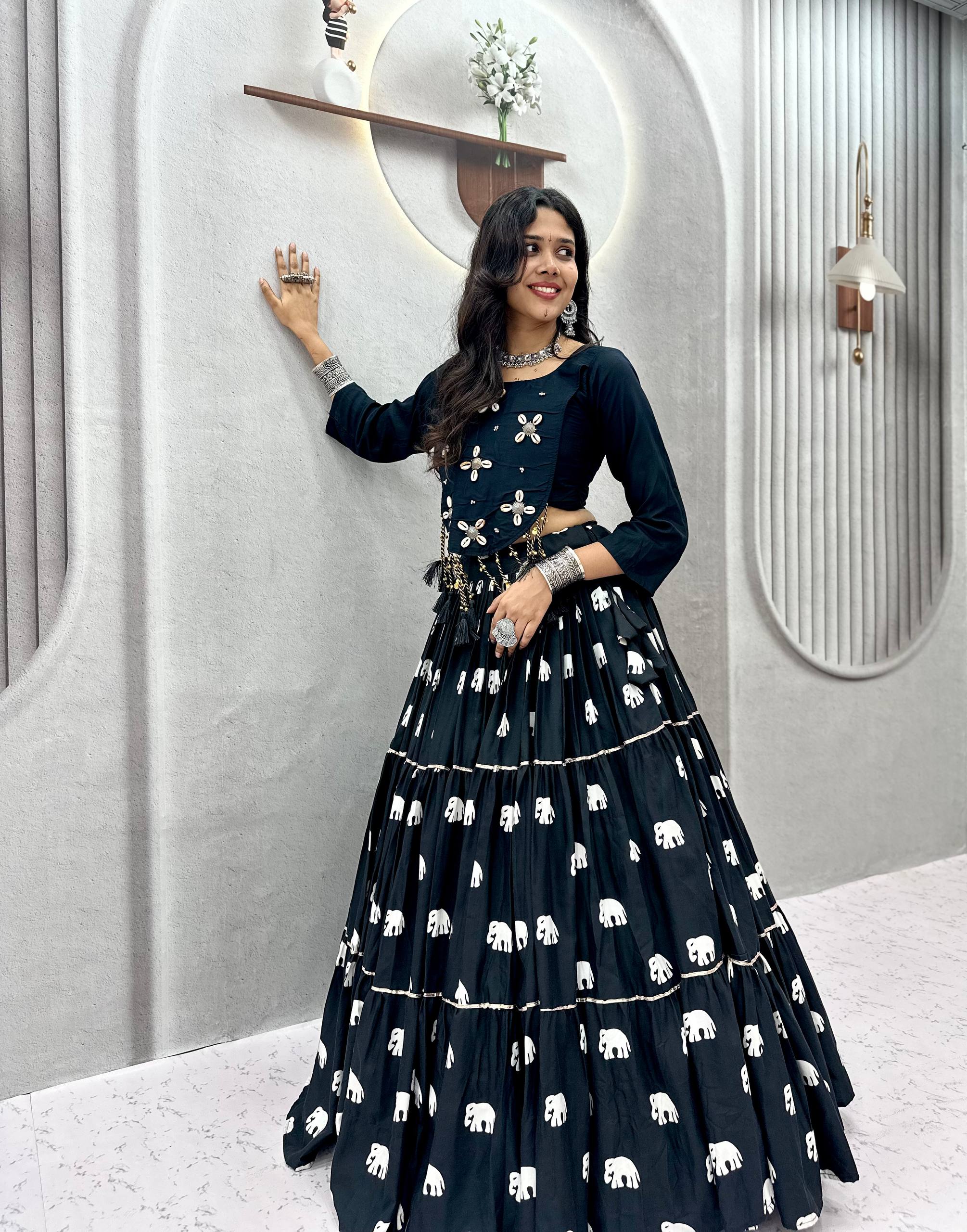 Black Pure Cotton Lehenga Set | 9m Flair & Kodi Handwork