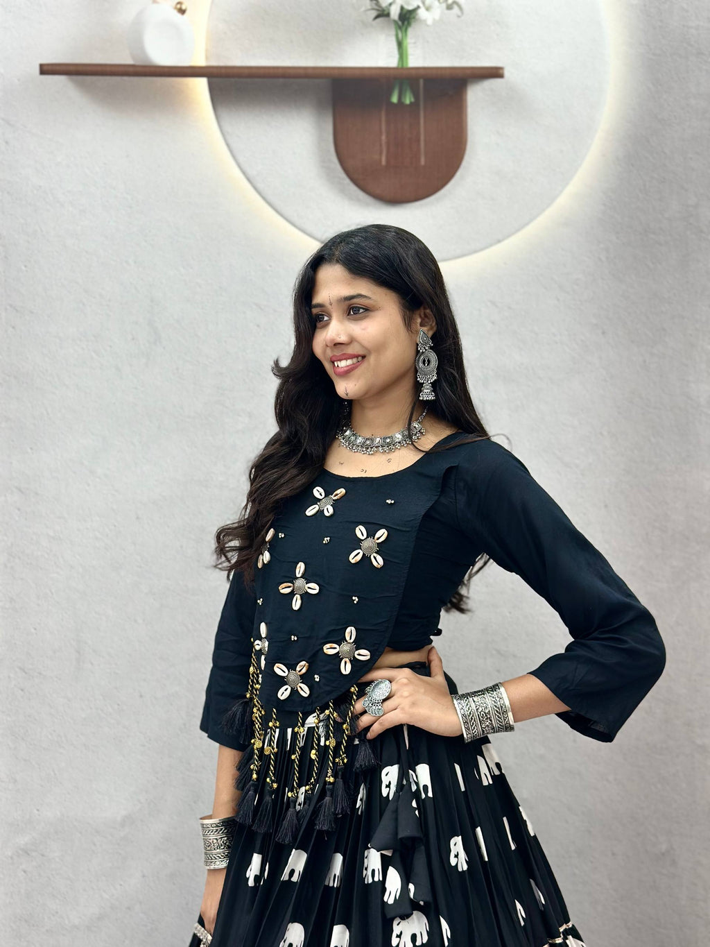 Black Pure Cotton Lehenga Set | 9m Flair & Kodi Handwork