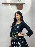 Black Pure Cotton Lehenga Set | 9m Flair & Kodi Handwork