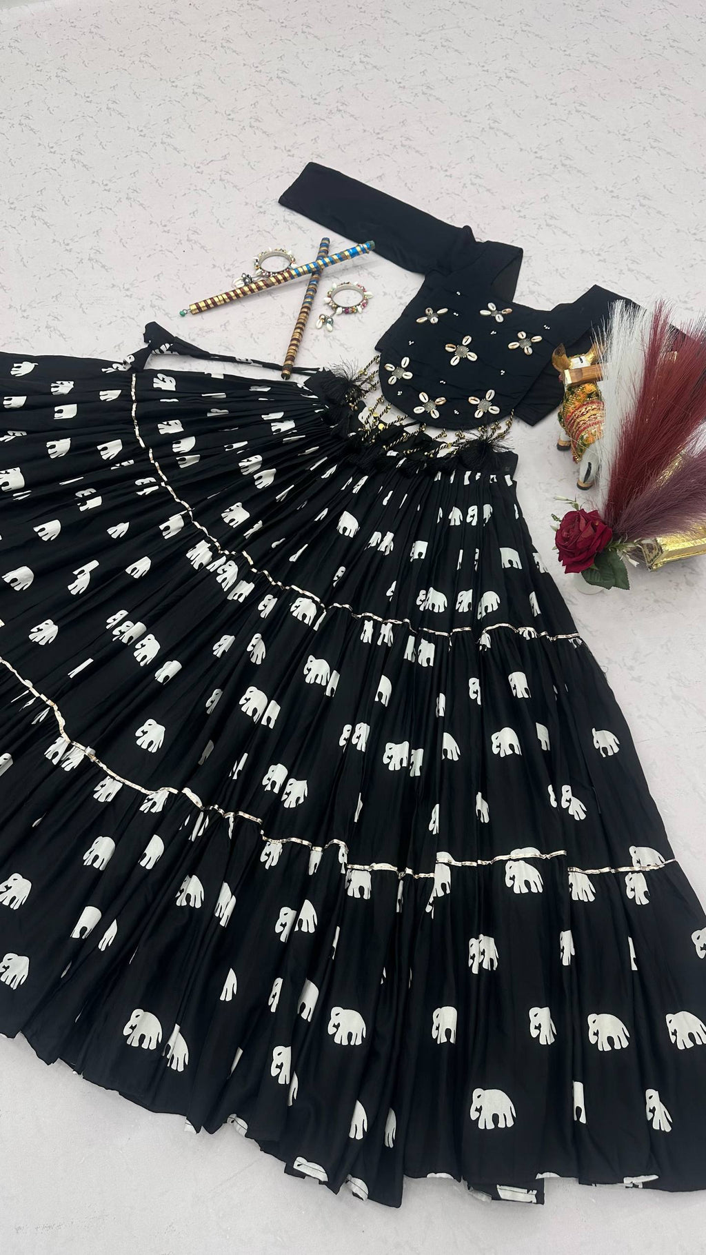 Black Pure Cotton Lehenga Set | 9m Flair & Kodi Handwork