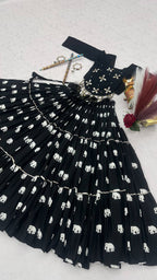 Black Pure Cotton Lehenga Set | 9m Flair & Kodi Handwork