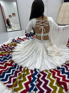 Pure Cotton White Chevron Print Navratri Lehenga Choli with 6 Meter Flair