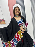 Premium Black Pure Cotton Lehenga Choli with Vibrant Chevron Border