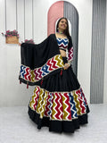 Premium Black Pure Cotton Lehenga Choli with Vibrant Chevron Border