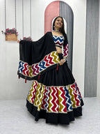 Premium Black Pure Cotton Lehenga Choli with Vibrant Chevron Border