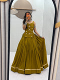 Premium Mustard Flared Lehenga Choli with Mirror Work Embellishments
