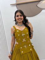 Premium Mustard Flared Lehenga Choli with Mirror Work Embellishments