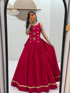 Royal Crimson Cotton Lehenga & Handwork Choli
