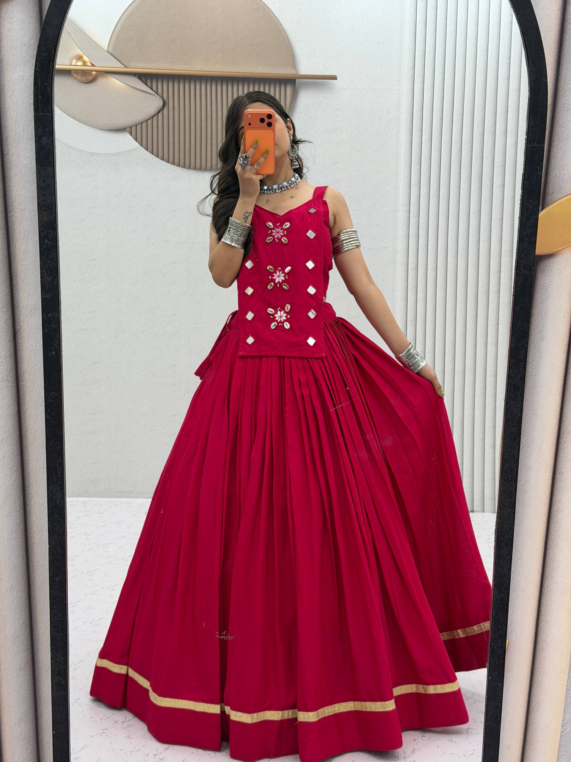 Royal Crimson Cotton Lehenga & Handwork Choli