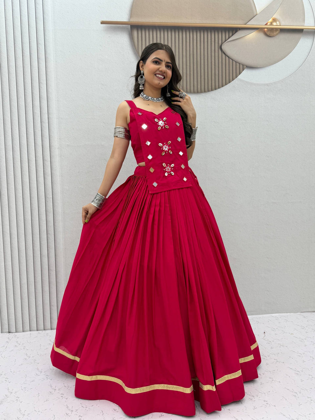 Royal Crimson Cotton Lehenga & Handwork Choli