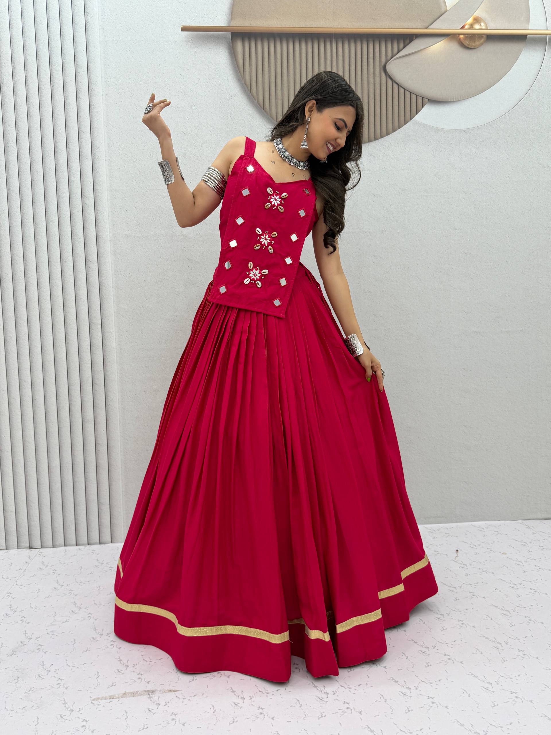 Royal Crimson Cotton Lehenga & Handwork Choli