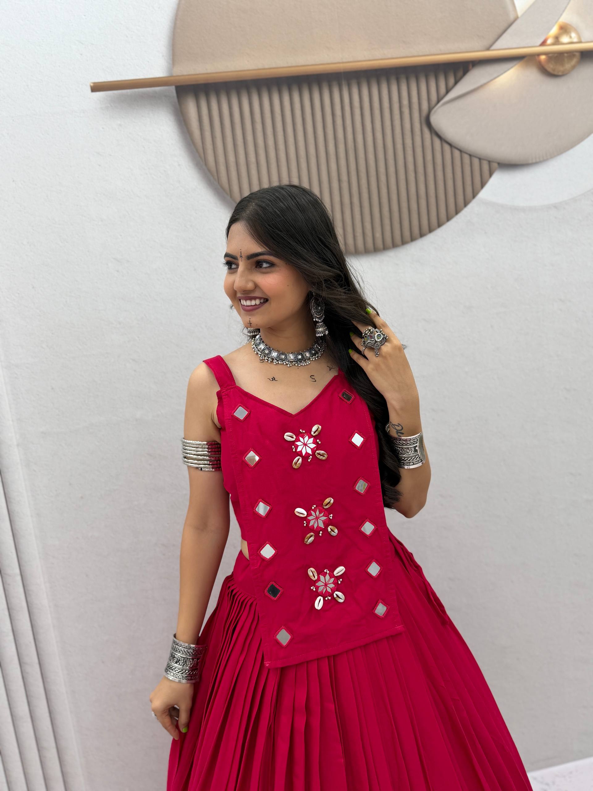Royal Crimson Cotton Lehenga & Handwork Choli