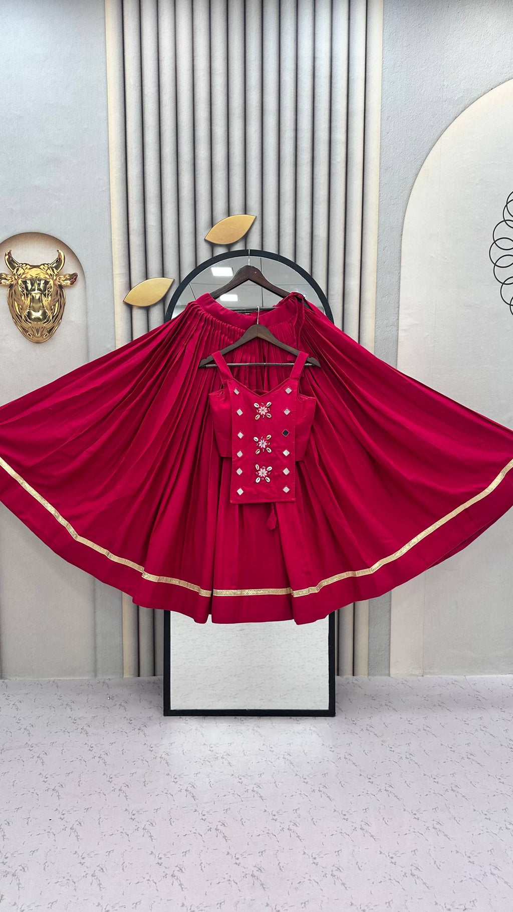 Royal Crimson Cotton Lehenga & Handwork Choli