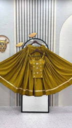 Premium Mustard Flared Lehenga Choli with Mirror Work Embellishments