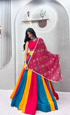 Vibrant Multi-Color Kali Lehenga Choli for Navratri | Pure Cotton & Hand Mirror Work
