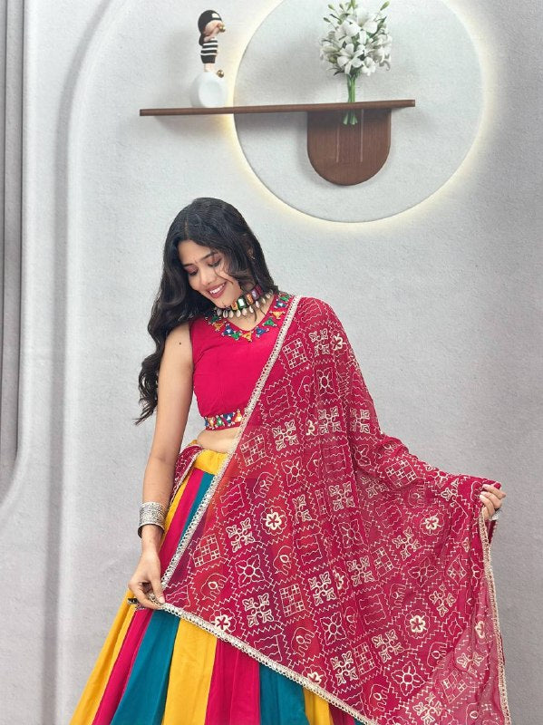 Vibrant Multi-Color Kali Lehenga Choli for Navratri | Pure Cotton & Hand Mirror Work
