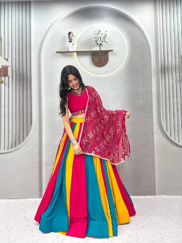 Vibrant Multi-Color Kali Lehenga Choli for Navratri | Pure Cotton & Hand Mirror Work