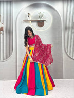 Vibrant Multi-Color Kali Lehenga Choli for Navratri | Pure Cotton & Hand Mirror Work