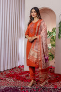 Moonpalav Rust Orange Viscose Silk Festive Suit with Digital Print Dupatta
